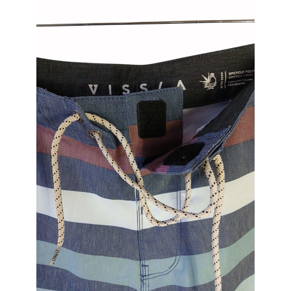 Vissla Mens Upcycled Boardshorts Size 32 Parallels Stripes Poly Hemp Swim Shorts - Picture 5 of 14